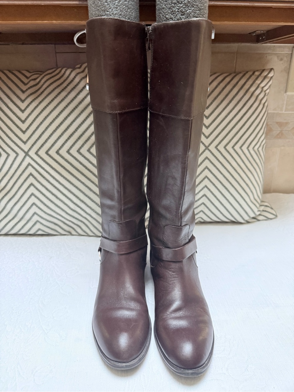 Lauren Ralph Lauren Brown Leather Knee Boots with Ankle Strap